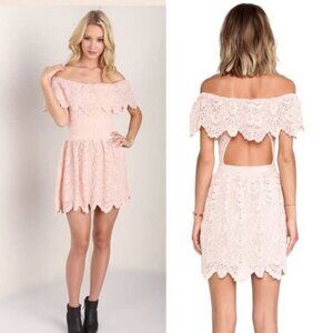 Nightcap Dress Lace Blush Pink Off Shoulder Ruffle Open Back Womens Size 1 XS